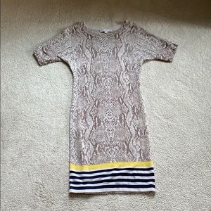 LOFT Snakeskin Print Dress with Stripe Accent